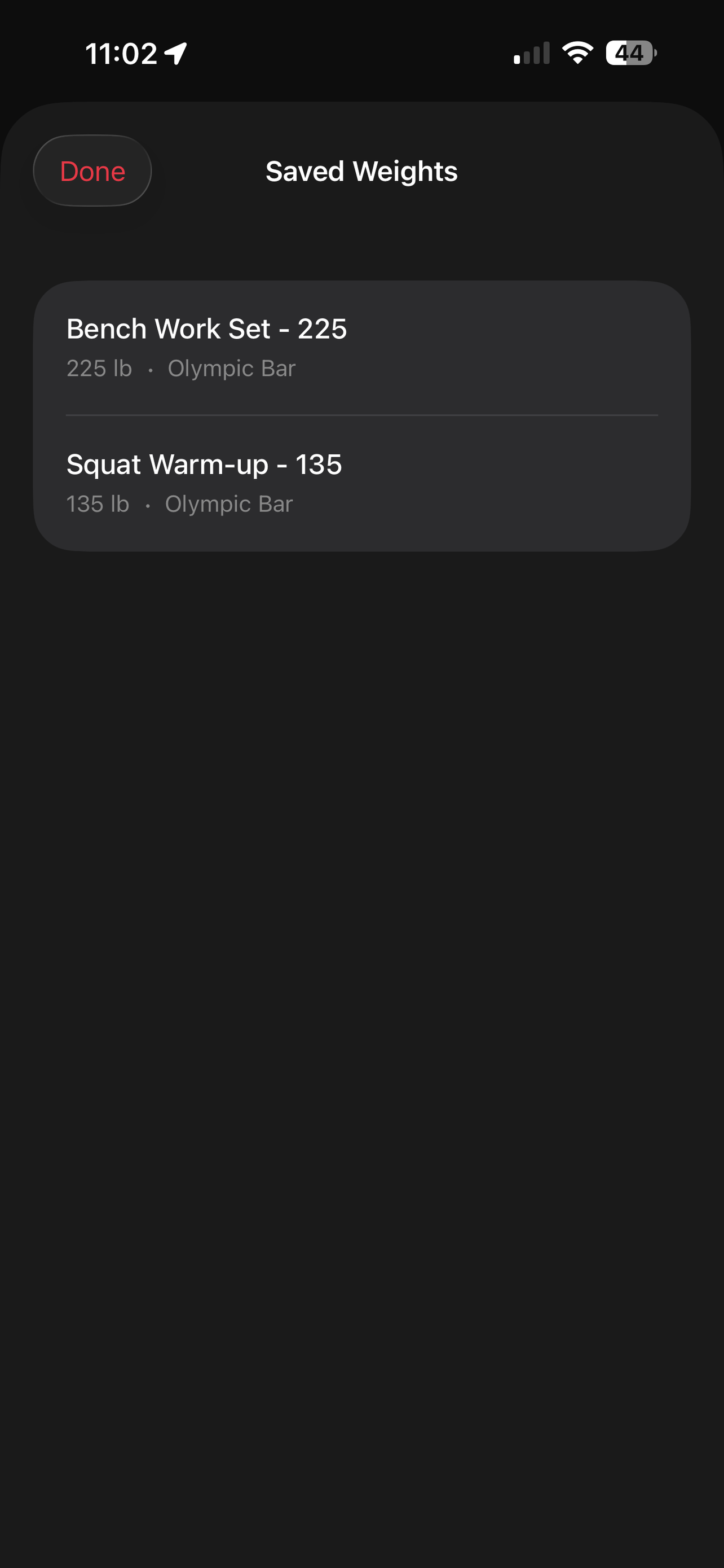 Saved weights for quick access